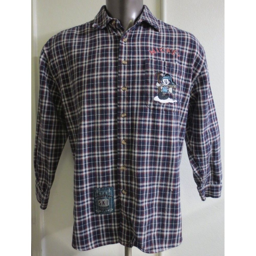 Vintage Disney Heavy Flannel Shirt Mickey's Ski Lodge Size M Long Sleeve‎ Winter